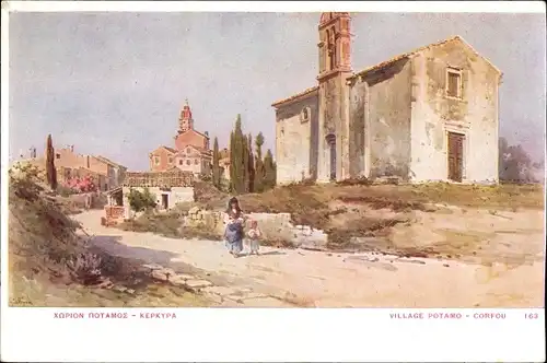 Künstler Ak Potamos Korfu Griechenland, Dorfmotiv