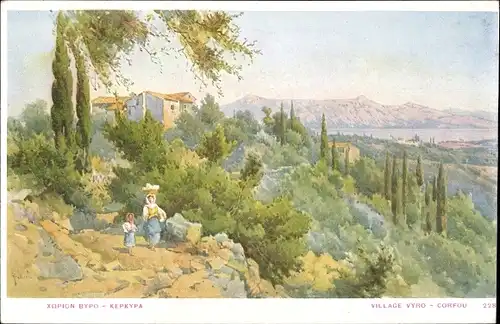 Künstler Ak Virós Vyro Korfu Griechenland, Panorama
