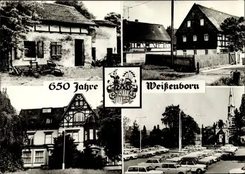 Ak Weißenborn im Erzgebirge, 650 Jahrfeier, Wappen, Teilansichten, Parkplatz