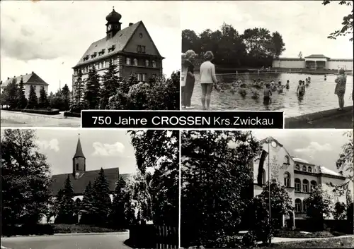 Ak Crossen Zwickau in Sachsen, 750 Jahre, Teilansichten, Freibad, Kirche