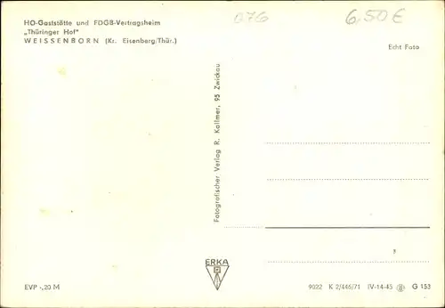 Ak Weißenborn Holzland Thüringen, HO Gaststätte und FDGB Vertragsheim Thüringer Hof