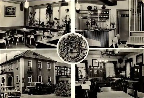 Wappen Ak Plothen in Thüringen, Gasthaus zum Plothenteich, Innenansichten