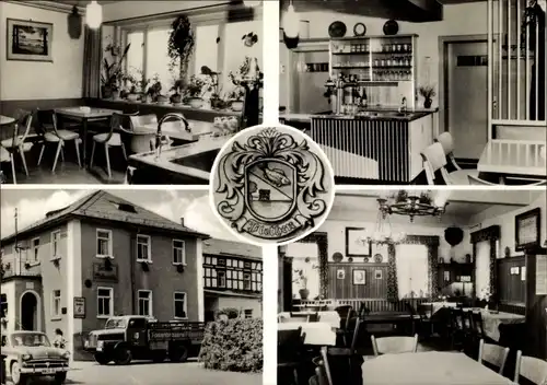Wappen Ak Plothen in Thüringen, Gasthaus zum Plothenteich, Innenansichten
