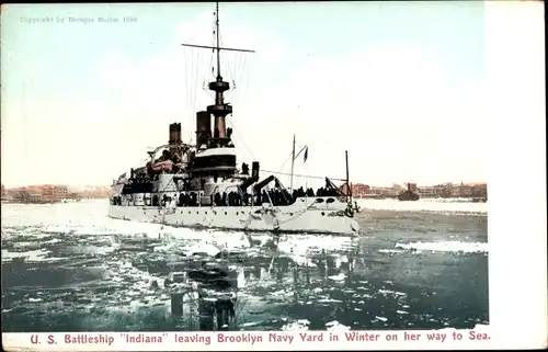 Ak US Amerikanisches Kriegsschiff, USS Indiana, Brooklyn Navy Yard