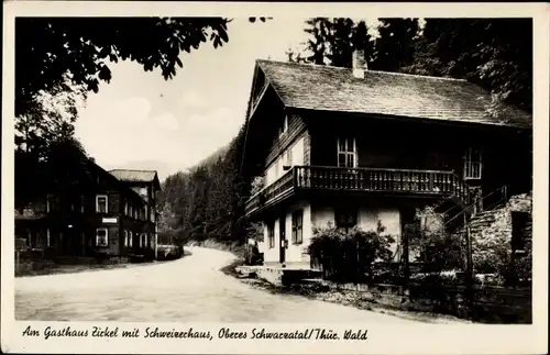 Ak Zirkel Mellenbach Glasbach in Thüringen, Schwarzatal, Gasthaus Zirkel, Schweizerhaus