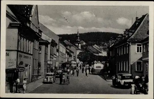 Ak Saalburg in Thüringen, Straße, Passanten, Geschäfte, Autos