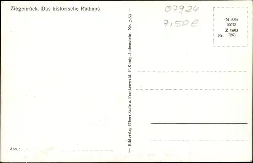 Ak Ziegenrück Thüringen, Rathaus