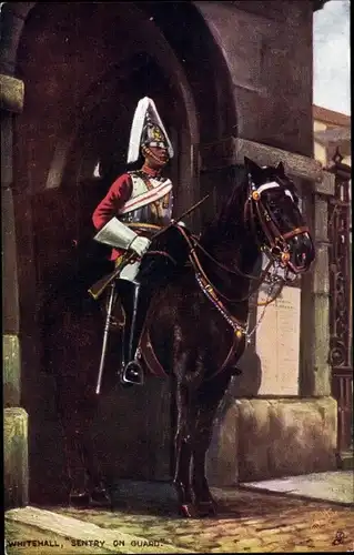 Künstler Ak London City, Whitehall, Sentry on guard, Reiter, Tuck 6412