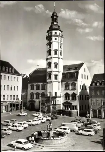 Ak Gera in Thüringen, Rathaus, Brunnen, parkende Autos