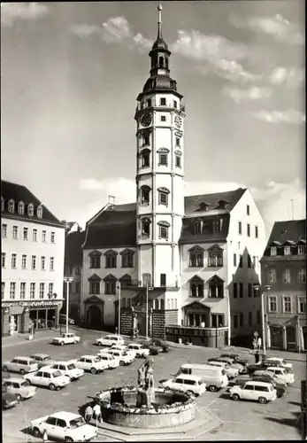 Ak Gera in Thüringen, Rathaus, Brunnen, parkende Autos