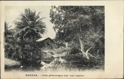 Ak Banana DR Kongo Zaire, Motiv an einer Lagune