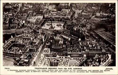 Ak London City England, Trafalgar Square from Air, Whitehall, Horse Guards and War Office