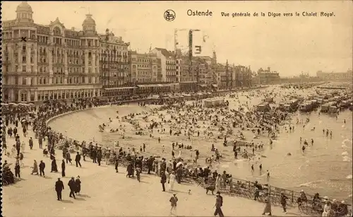 Ak Oostende Ostende Westflandern, Gesamtansicht vom Digue zum Chalet Royal