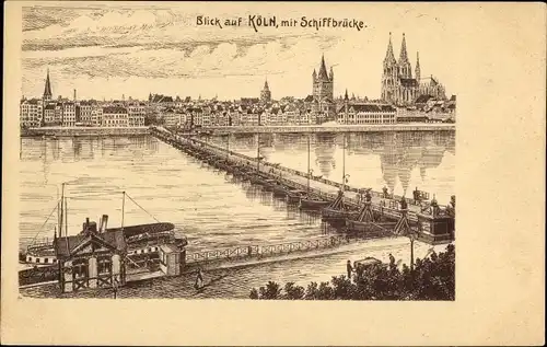 Ak Köln am Rhein, Blick auf die Stadt, Schiffbrücke, Dom