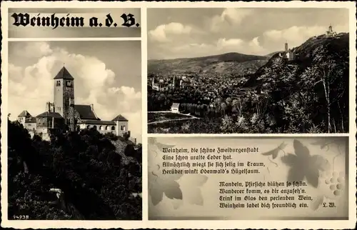 Ak Weinheim an der Bergstraße Baden, Burg, Gedicht, Panorama