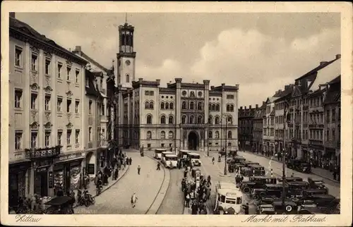 Ak Zittau in der Oberlausitz, Markt mit Rathaus