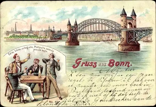 Litho Bonn am Rhein, Brücke, Stadt