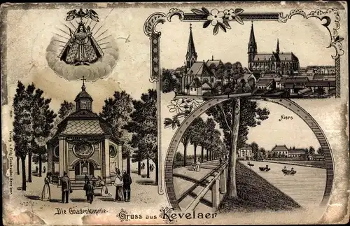 Litho Kevelaer am Niederrhein, Gnadenkapelle, Kirchen, Niers, Heiligenbild