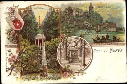 Litho Kleve am Niederrhein, Schwanenburg, Amphitheater, Moritz-Denkmal