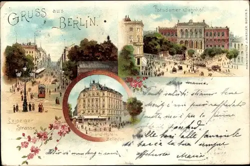 Litho Berlin, Leipziger Straße, Potsdamer Bahnhof, Grandhotel Bellevue