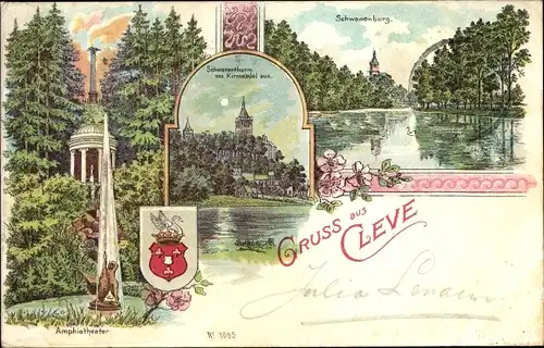 Ak Bad Cleve Kleve am Niederrhein, Schwanenburg, Schwanenturm, Amphietheater, Wappen