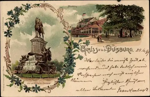 Litho Duisburg im Ruhrgebiet, Kaiser Wilhelm Denkmal, Monning