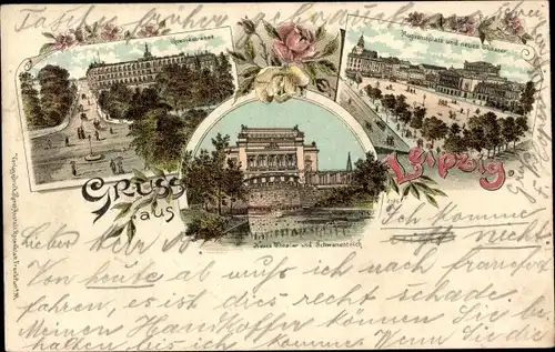 Litho Leipzig, Augustusplatz, Neues Theater, Schwanenteich