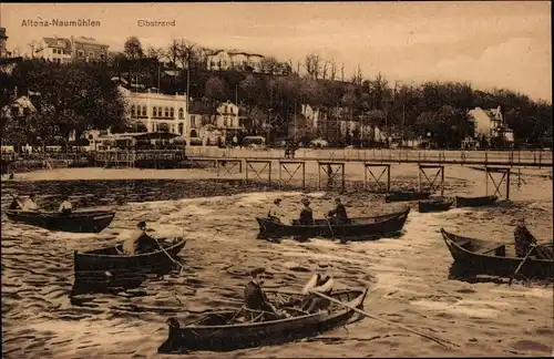 Ak Hamburg Altona Neumühlen, Partie am Elbstrand, Ruderboote, Seebrücke