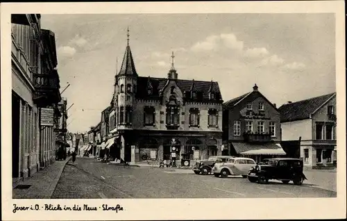 Ak Jever in Friesland, Blick in die Neue Straße, Autos, Geschäft