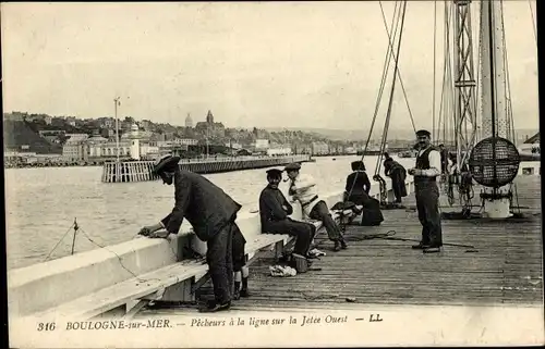 Ak Boulogne sur Mer Pas de Calais, Leinenfischer am Weststeg