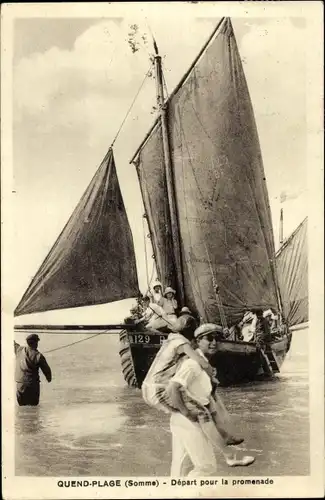 Ak Quend Plage Somme, Segelboot am Strand, Passagiere