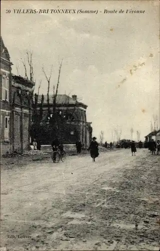 Ak Villers Bretonneux Somme, Route de Peronne