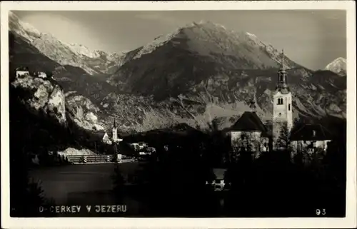 Ak Bled Veldes Slowenien, Kirche, Berggipfel, Totalansicht