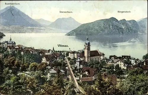 Ak Vitznau Kt. Luzern Schweiz, Panorama, Buochserhorn, Stanserhorn, Bürgenstock