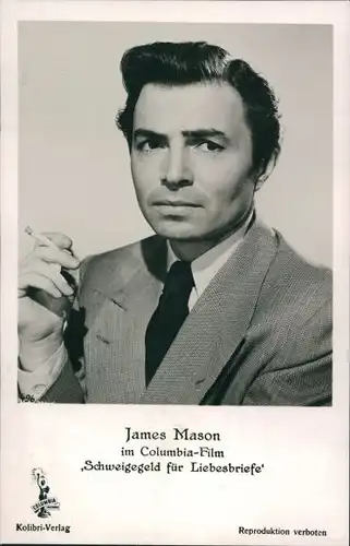Ak Schauspieler James Mason, Portrait mit Zigarette, Schweigegeld für Liebesbriefe