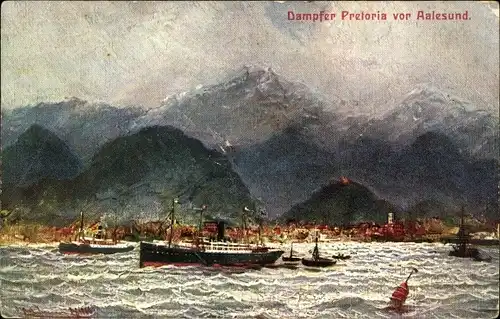 Künstler Ak Ålesund Aalesund Norwegen, Dampfer Pretoria