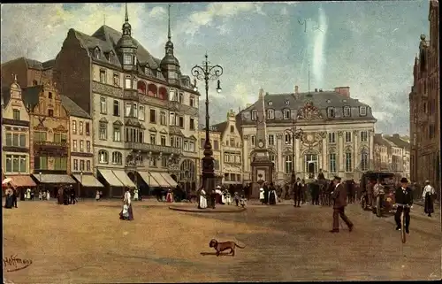 Künstler Ak Hoffmann, H., Bonn am Rhein, Der Marktplatz mit dem Rathaus, Dackel