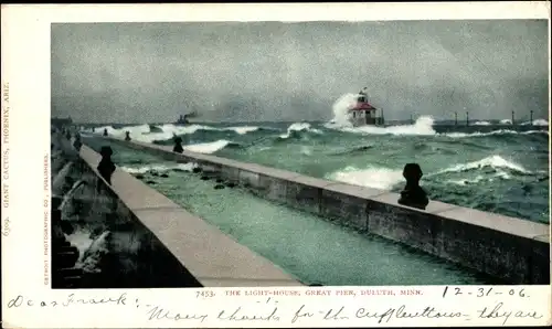 Ak Duluth Minnesota USA, Leuchtturm, Great Pier