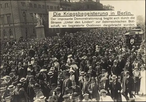 Ak Berlin Mitte, Unter den Linden, Demonstration, Kriegsbegeisterung, I WK