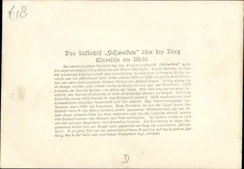 Ak Rüdesheim am Rhein, Ruine Ehrenfels, Zeppelin Luftschiff Schwaben