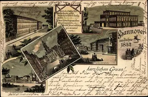 Mondschein Litho Hannover in Niedersachsen, Polytechnische Schule, Aegidienkirche, Friederikenplatz