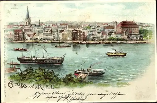 Litho Kiel in Schleswig Holstein, Panorama, Hafen, Boote