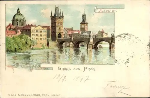 Litho Praha Prag Tschechien, Altstadt, Brücke