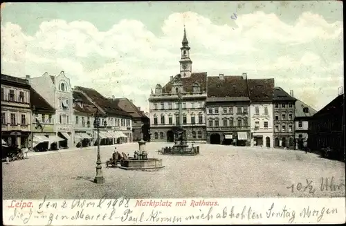 Ak Lípa Leipa Region Königgrätz, Marktplatz, Rathaus