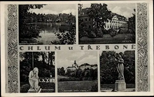 Ak Chlum u Třeboně Chlumetz Südböhmen, Denkmal, Teich, Schloss, Park