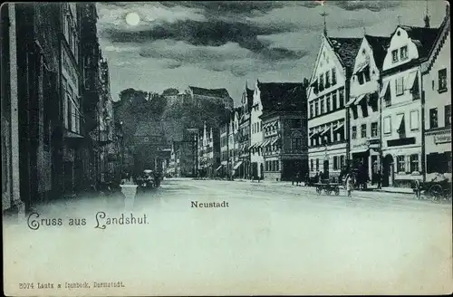 Mondschein Ak Landshut in Niederbayern, Neustadt