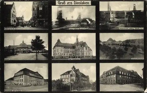 Ak Dinslaken am Niederrhein, Zeche, Schacht I. und II., Marktplatz, Kasino, Turnhalle