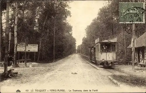 Ak Le Touquet Paris Plage Pas de Calais, Straßenbahn im Wald