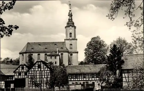 Ak Teichwolframsdorf in Thüringen, Kirche, Fachwerkhäuser