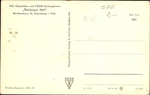 Ak Weißenborn Holzland Thüringen, HOG Thüringer Hof, FDGB Vertragsheim